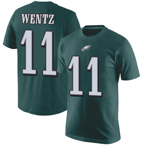 Men Philadelphia Eagles #11 Carson Wentz Green Rush Pride Name and Number NFL T Shirt